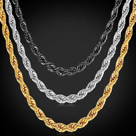 U7 Gold Plated Twist Chain Necklace Bracelet Fashion 18k Gold Plated