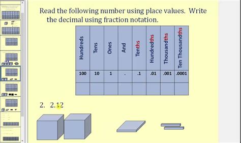 Decimal Notation Saying Decimals And Writing Decimals As Fractions