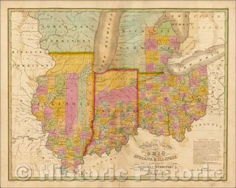 Historic Map Map Of The States Of Ohio Indiana And Illinois With Part