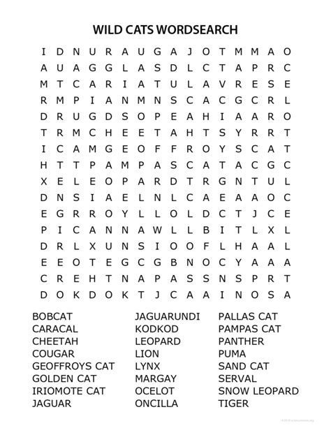 Will you find them in this puzzle game? Wild Cats Word Search
