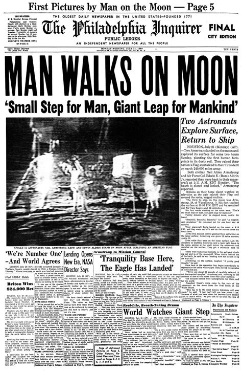 The Philadelphia Inquirer 21 De Julio De 1969 Historical News Man