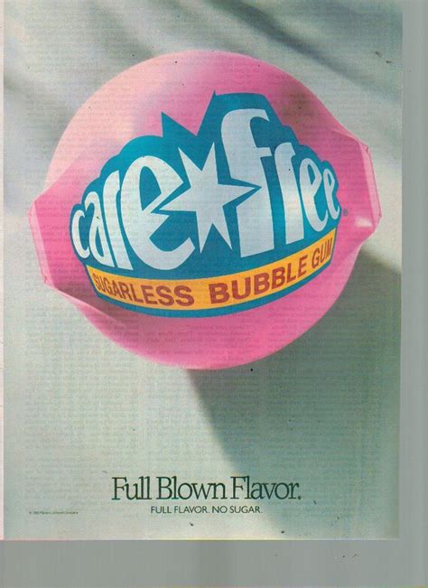 1989 Print Ad Carefree Sugarless Bubble Gum Full Blown Print Ads