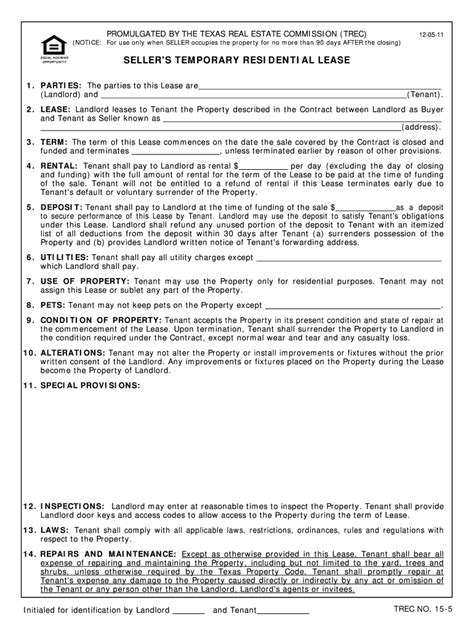 Temporary Lease Agreement Trec Fill Online Printable Fillable