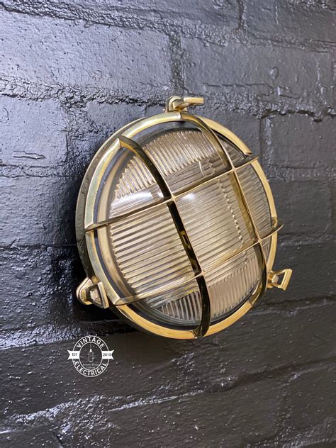 Wroxham ~ Solid Brass Caged Bulkhead Industrial Wall Light Ceiling