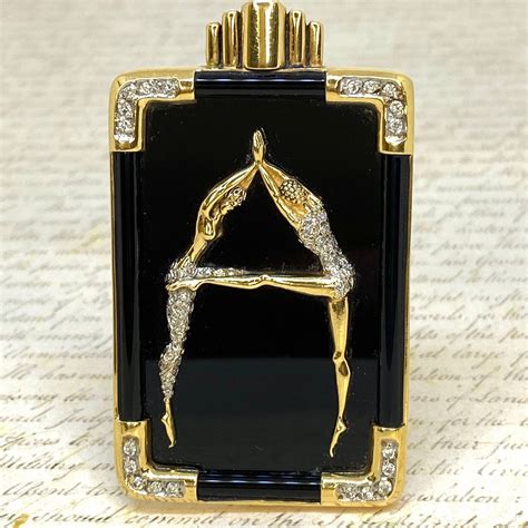 Authentic Erte A From The Alphabet Collection Etsy In Yellow Gold Round Diamond Onyx