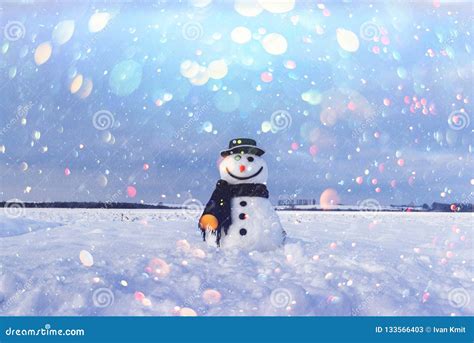 Funny Snowman In Stylish Hat And Black Scalf Stock Image Image Of