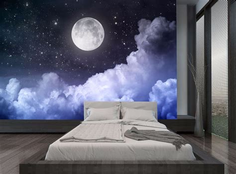 Night Sky Moon Dark Clouds Stars Wall Mural Photo Wallpaper Giant Wall Decor Moon Clouds
