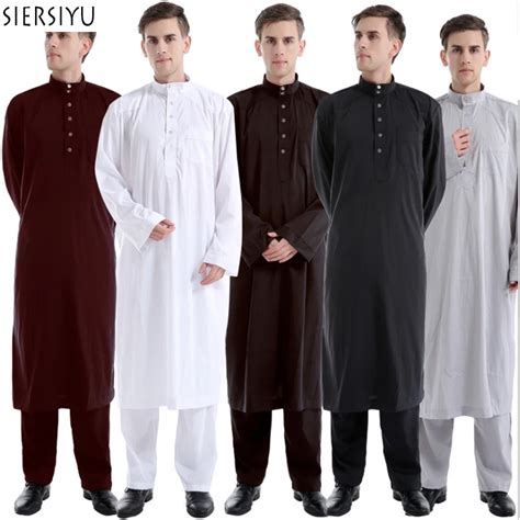 Ramadan 2019 Muslim Men Islamic Clothing Two Piece Robes With Pants Set