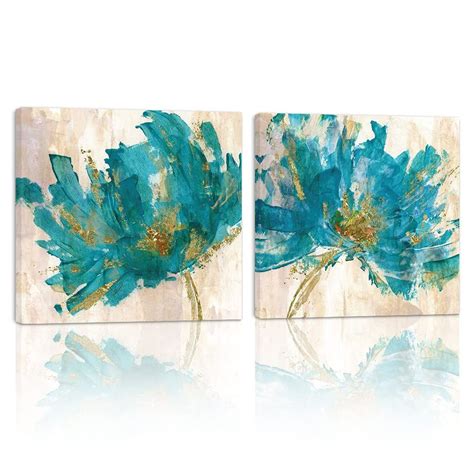 Blue Flower Wall Art Decor Canvas Painting Kitchen Prints Pictures For