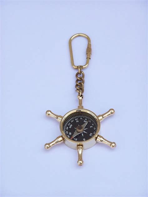 Wholesale Solid Brass Ships Wheel Compass Key Chain Model Ships