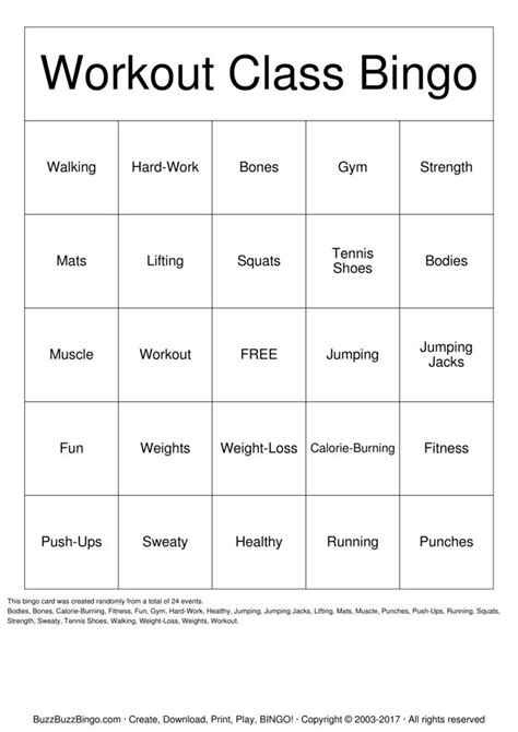 Workout Bingo Cards To Download Print And Customize