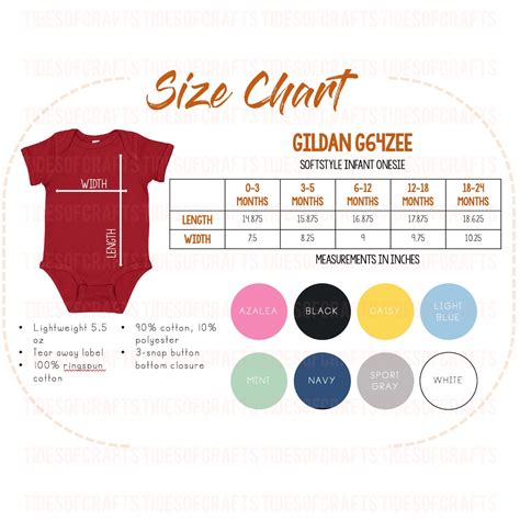 Gildan Baby Onesie G64zee Size And Color Chart Gildan Baby Etsy