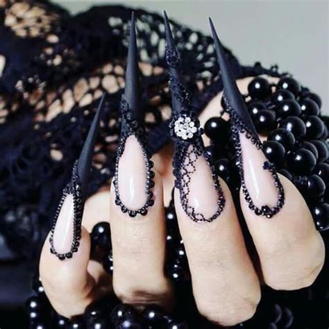 Awesome Gothic Black Nails Black Lace Gothic Dark Stiletto Nails