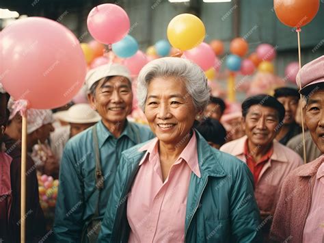 Premium Ai Image Asia Old Men And Women Closeup Cheerful Happy Cotton