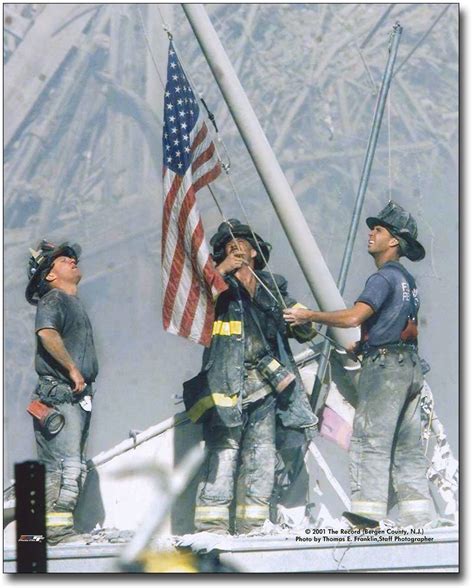 Photographs New York Firefighters Raising Flag At Ground Zero 911
