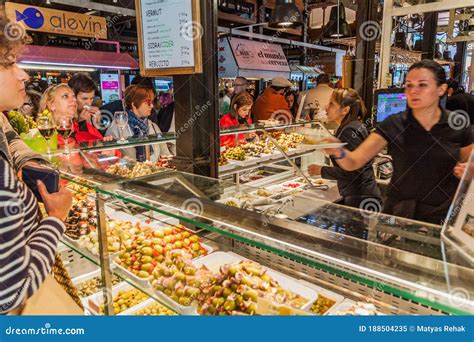 Madrid Spain October 21 2017 Food Stall In Mercado De San Miguel