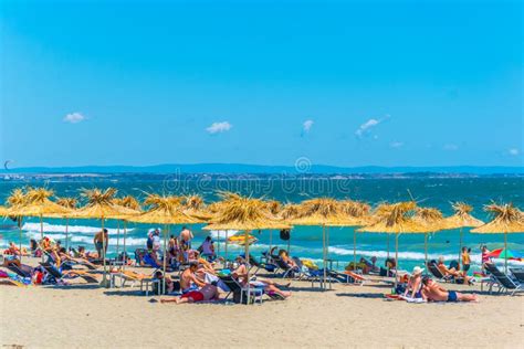 people are enjoying sunny day on a beach in the bulgarian city burgas image editorial image