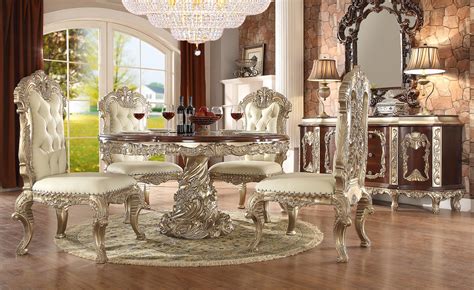 Baroque Rich Gold Dining Room Set 9pcs Traditional Homey Design Hd 8086