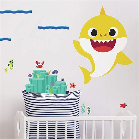 Baby Shark Peel And Stick Giant Wall Decals 20 Colorful Sharks Kids