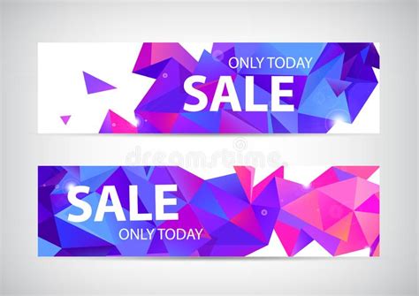 Vector Set Of Abstract Origami Geometric Sale Banners Purple Low Poly