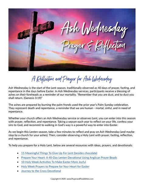 Ash Wednesday Prayer And Reflection Prayer And Possibilities
