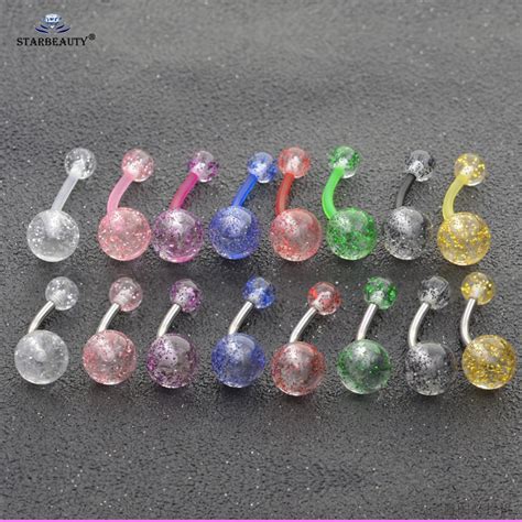 Starbeauty 16x10mm 5pcs Clear Acrylic Belly Piercing Belly Ring Flash