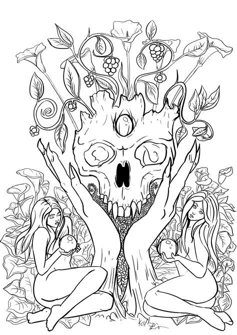 Digital Printable Colouring Coloring Page A4 Earth Witch Coven