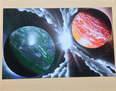 Interplanetary Collision Spray Paint Art Green And Red Etsy