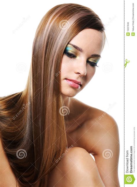 Portrait Of Beautiful Girl With Gloss Long Hair Stock