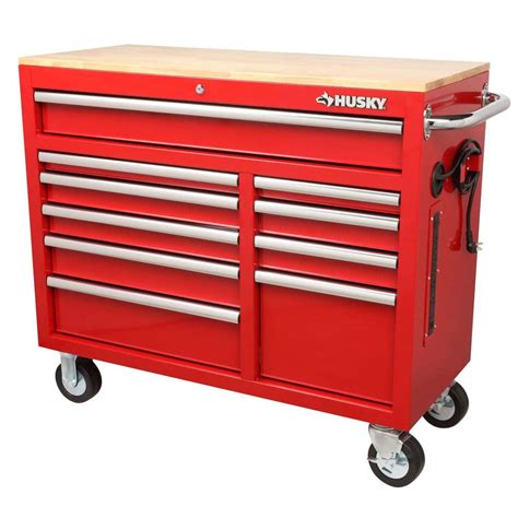 Husky 42 In W X 181 In D 10 Drawer Mobile Workbench With Solid Wood