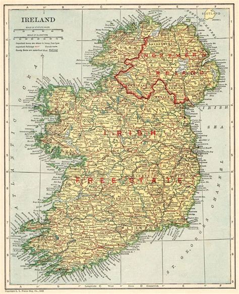 1921 Antique Ireland Map Vintage Map Of Ireland Gallery Wall Etsy