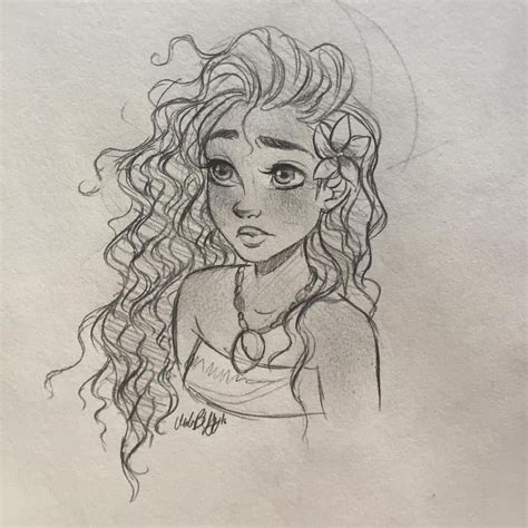 Begin by sketching moana's face, neck, and hair. Quick little Moana sketch between commissions. I STILL ...