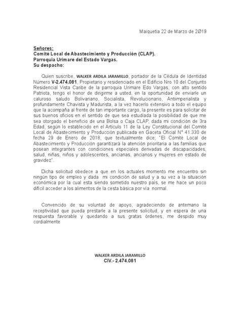 Modelo De Carta Para Solicitar Ayuda Al Gobierno Bolivariano De