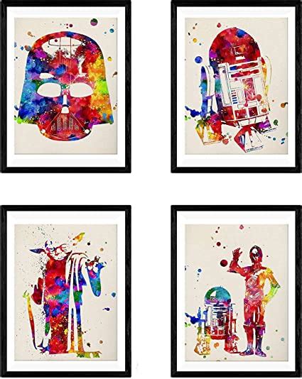 Nacnic Set Of 4 Watercolor Star Wars Posters Colourful Prints Of
