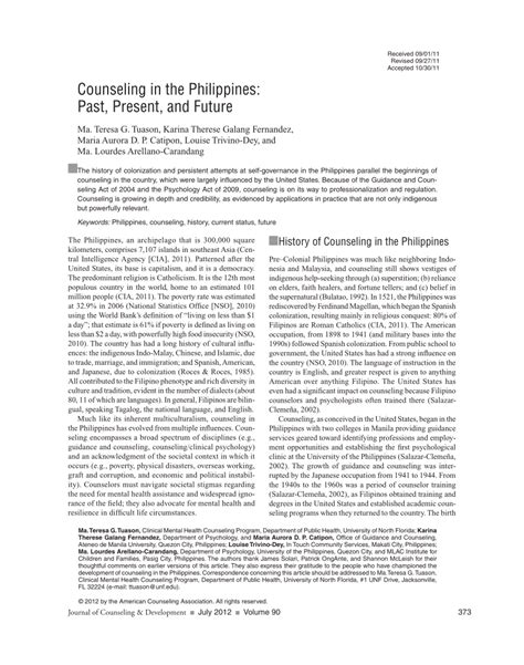 History Of Career Counseling In The Philippines Ve