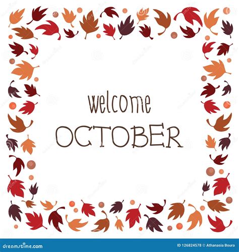 Welcome October Autumn Leaves Border Frame Stock Vector Illustration