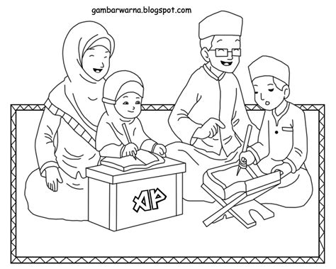 Gambar Mewarnai Keluarga Muslim Belajar Gambar Download Kartun Muslimah