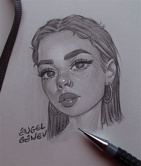 Artstation Pencil Sketches 📐 Angel Ganev Facedrawing Art Sketches Doodles Girl Drawing