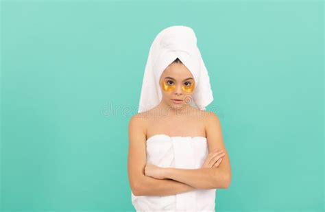 teen girl in shower towel with golden patch beauty and spa stock image image of cosmetic
