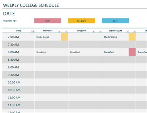 Weekly College Schedule Template All Form Templates