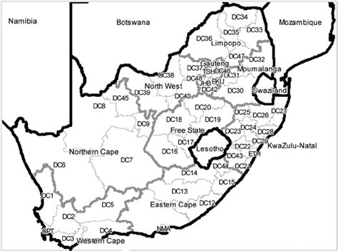 Provinces And Districts Of South Africa Provincial Boundaries In Grey