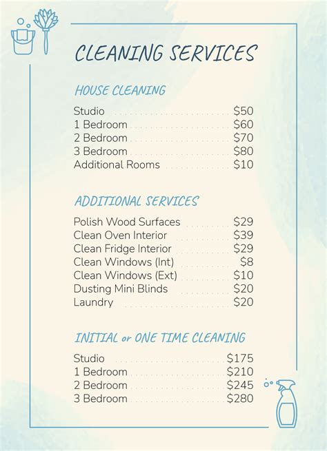 Housekeeping Services Price List