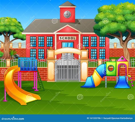 Kids Playground Area In Front The School Yard Stock Vector