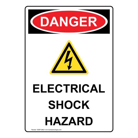 Portrait Osha Electrical Shock Hazard Sign With Symbol Odep 28621