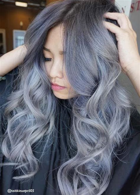 Ash blue hair silver ash hair denim blue hair hair color blue cool hair color hair colors blue jeans navy hair light blue hair. Granny Silver/ Grey Hair Color Ideas: Blue Silver Wavy ...