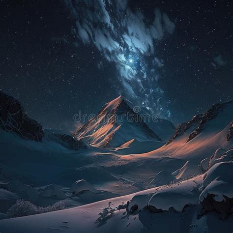 Fictional Representations Of Snowy Mountains In Starry Night