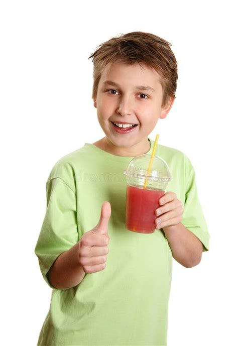Healthy Boy Drinking Juice Thumbs Up Stock Image Image Of Background