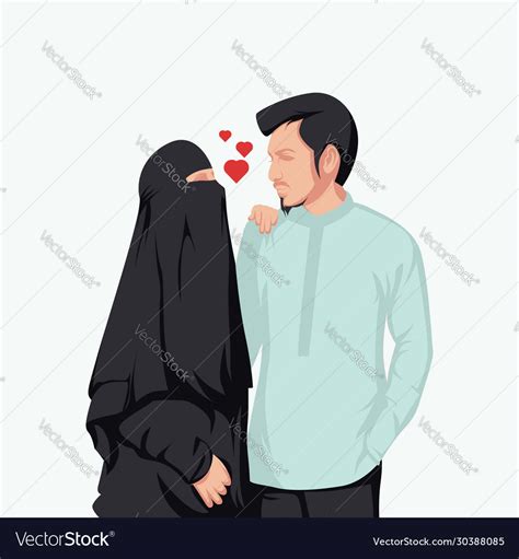 A Muslim Couple In Love Niqab Woman Falling Vector Image