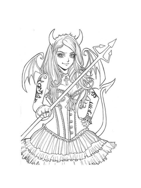 Coloring Pages Demon Girl Adults Coloriage Printable Colouring Colorier
