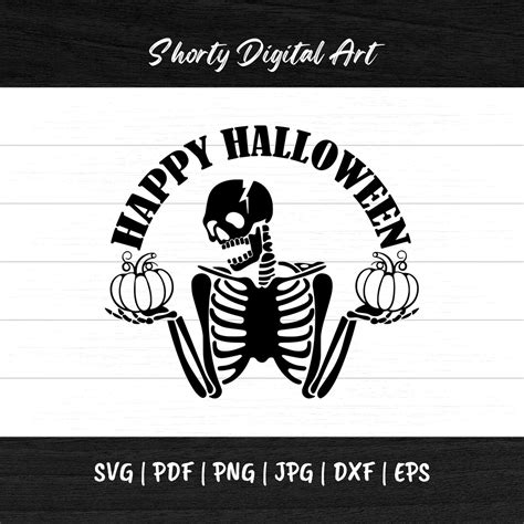 Happy Halloween Skeleton Svg File Silhouette Vector Svg Pdf Etsy